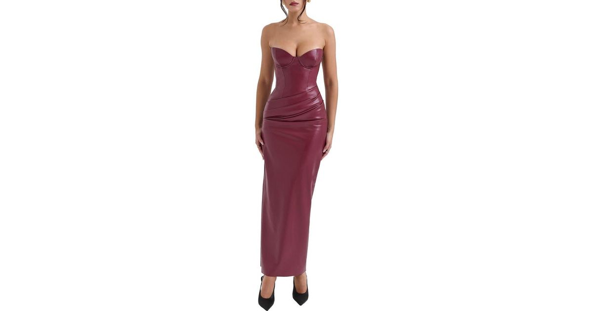 House Of Cb Juliana Corset Faux Leather Gown in Red | Lyst