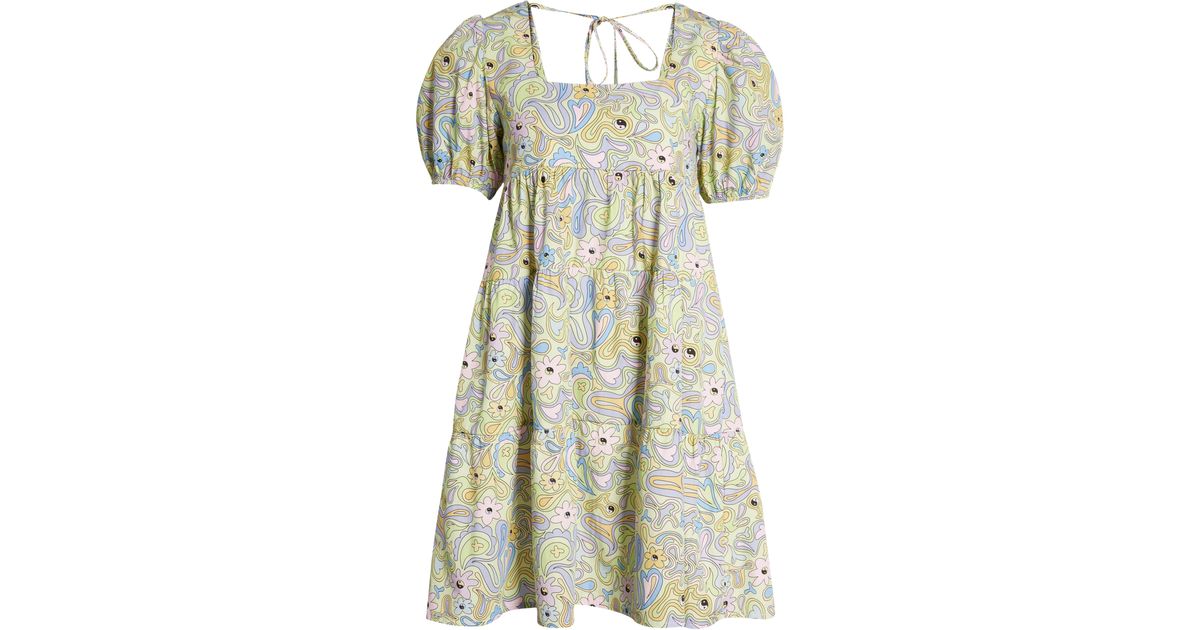 Vintage Supply Puff Sleeve Cotton Babydoll Dress In Multi At Nordstrom Rack Lyst