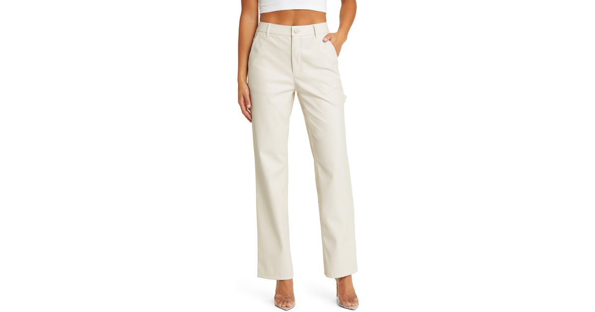 Open Edit Faux Leather Pants in White | Lyst