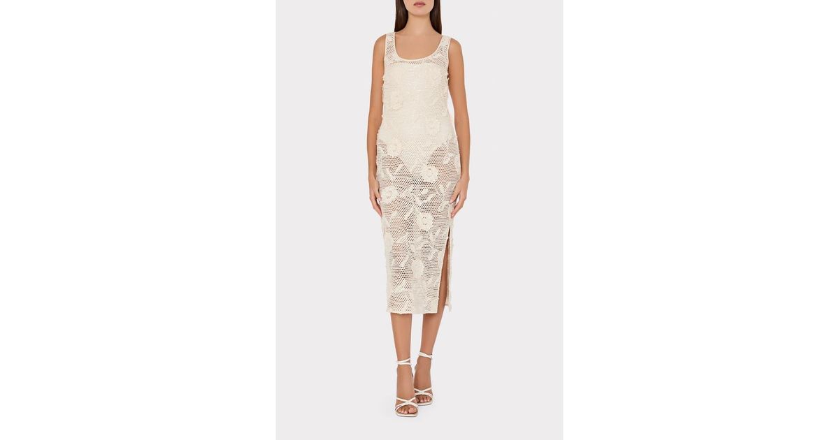 MILLY Sequin Crochet Cover-Up Dress in White | Lyst
