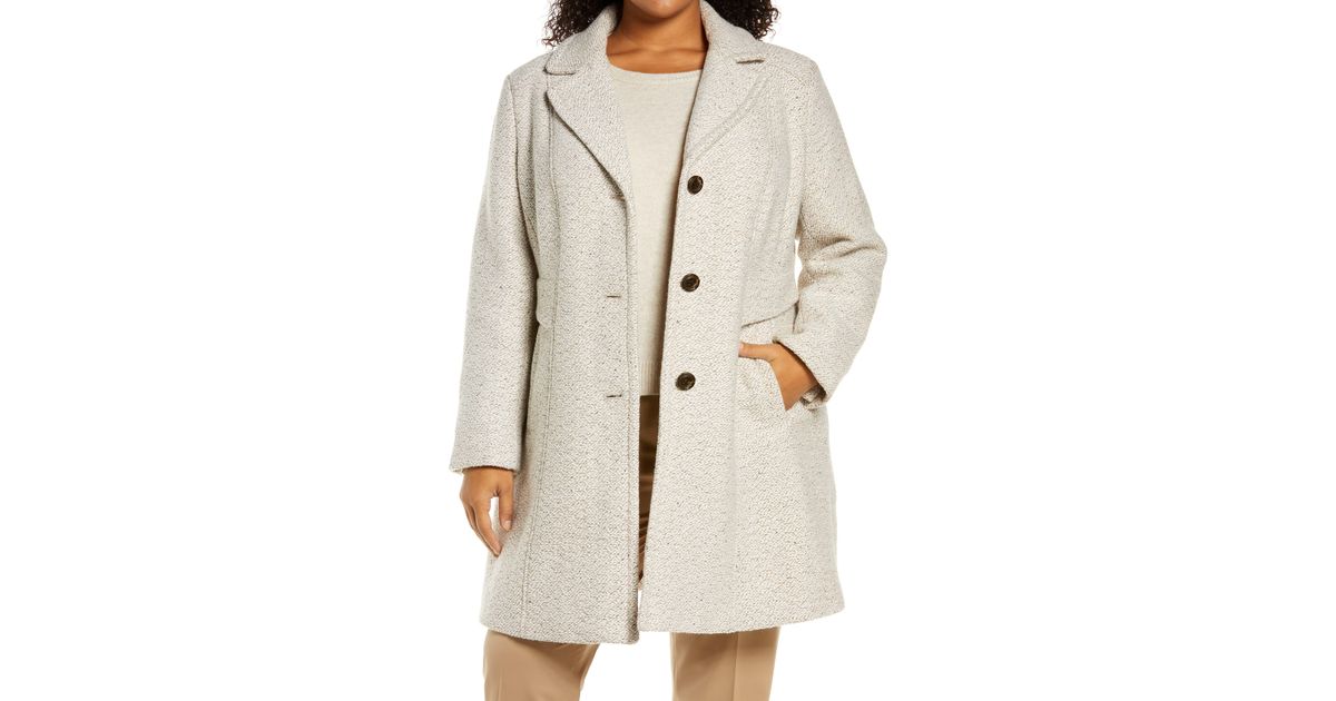 Gallery Notch Collar Tweed Coat in White Lyst