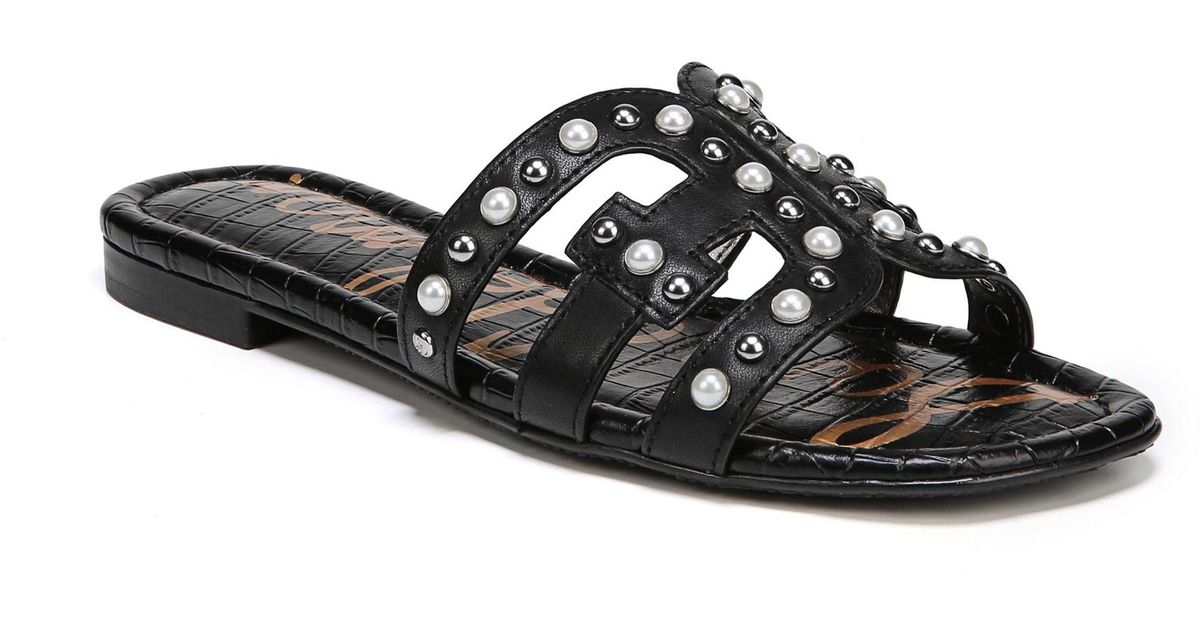 Sam Edelman Bay 2 Embellished Slide Sandal in Black Leather (Black ...