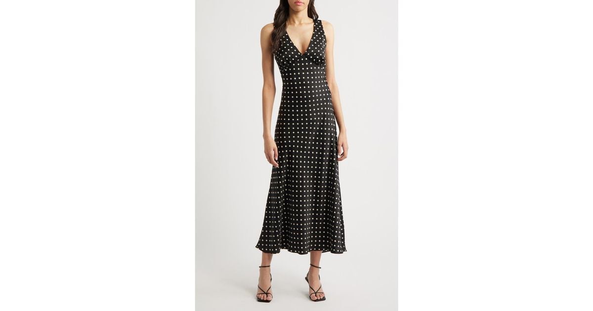 Lulus Julia Polka Dot Slipdress in Black | Lyst