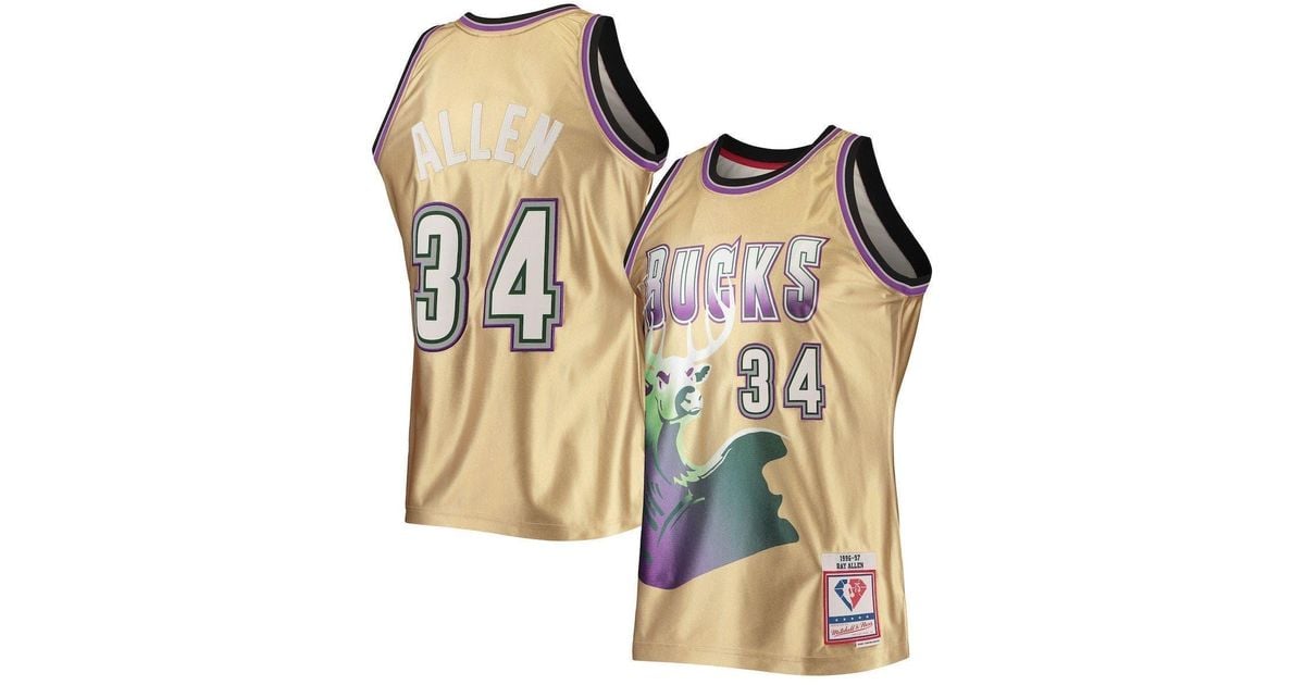 Mitchell & Ness Ray Allen Gold Milwaukee Bucks 75th Anniversary 199697