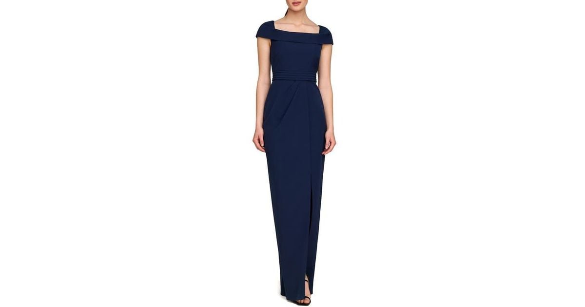 Kay Unger Anastasia Cap Sleeve Column Gown in Blue Lyst