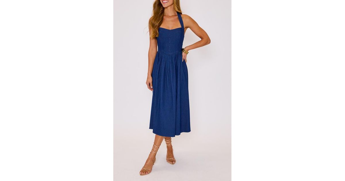 Vici Collection Kylie Denim Halter Midi Dress in Blue