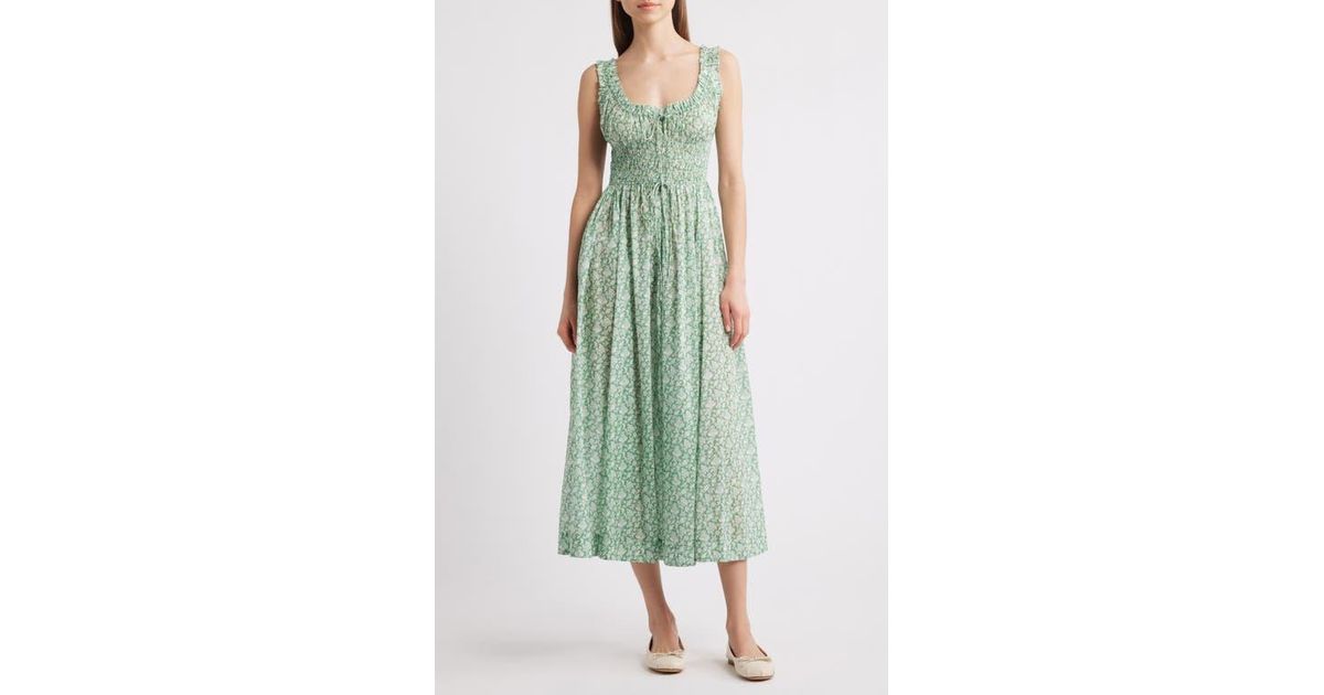 Doen Emmaretta Floral Pleated Voile Maxi Dress in Green | Lyst