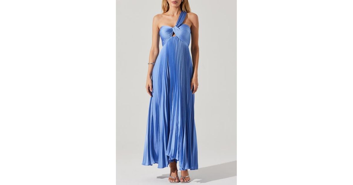 Astr Rasya Pleated One-Shoulder Maxi Dress in Blue | Lyst