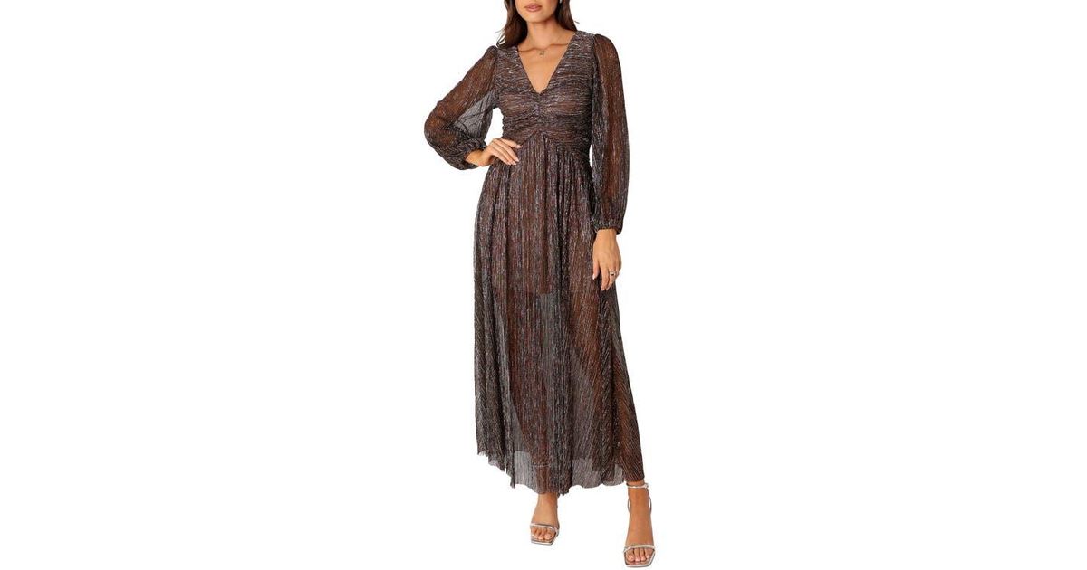 Petal & Pup Lustre Long Sleeve Midi Dress in Brown | Lyst