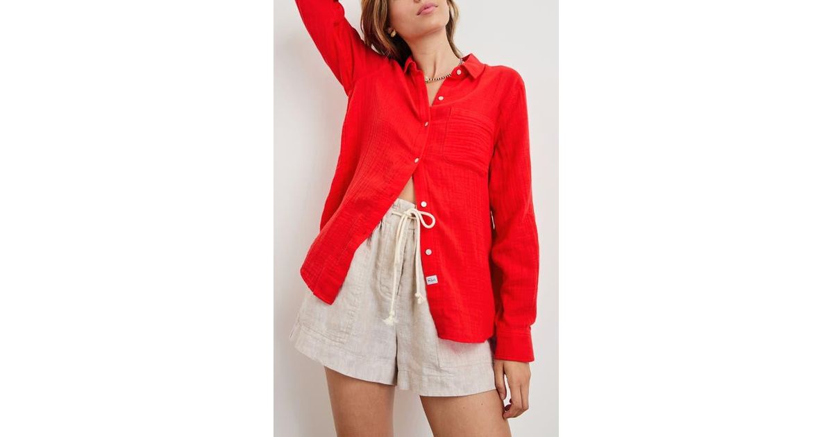 Red 2834 Rails Ellis Organic Cotton Gauze Button-Up Shirt in Red | Lyst