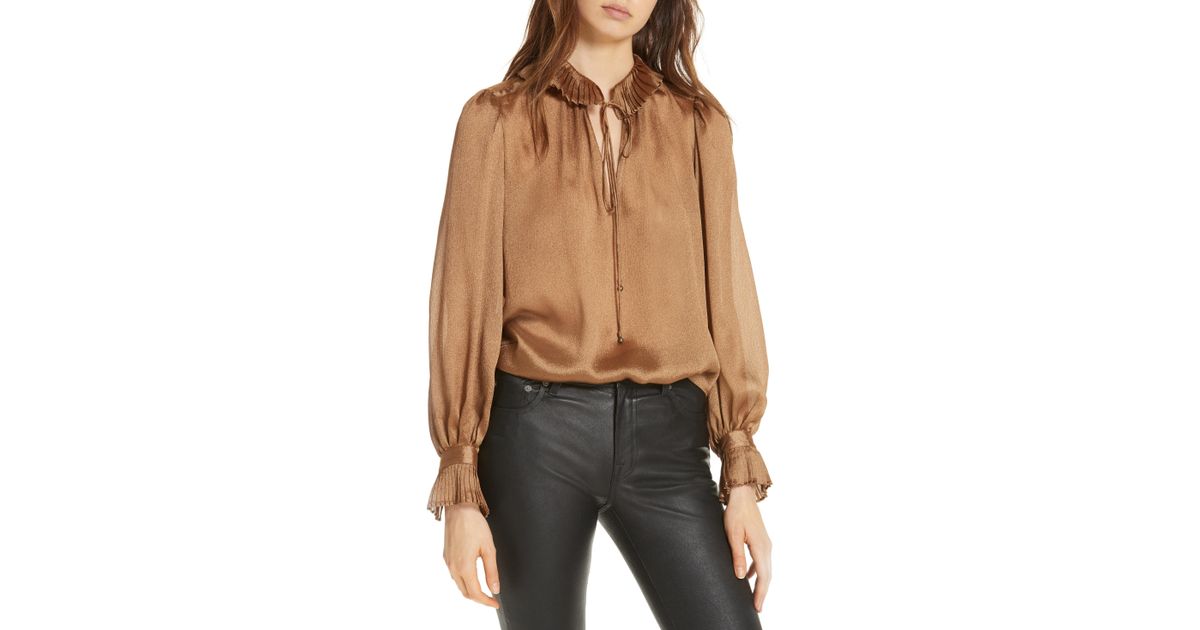 ralph lauren denim tie neck blouse