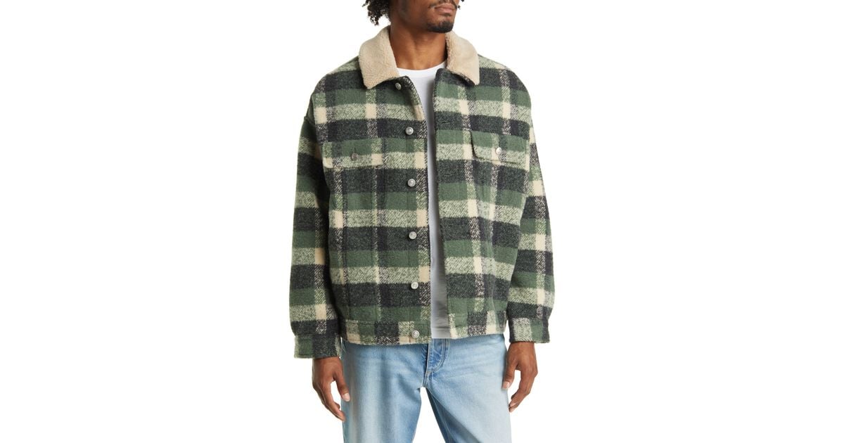 ASOS Plaid Oversize Western Jacket With Faux Shearling Collar in Gray