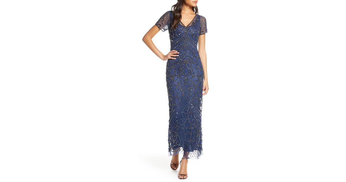 beaded mesh column gown pisarro nights