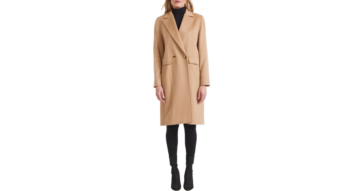 Sofia Cashmere Pickstiched Double Breasted Cashmere Coat in Natural | Lyst