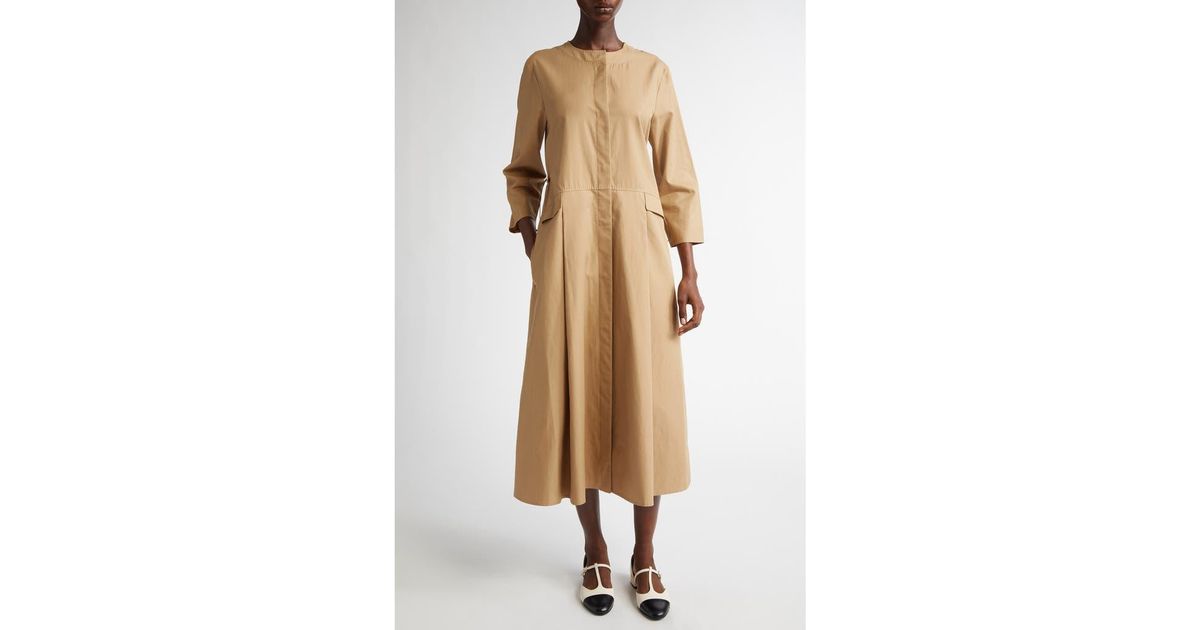 Max Mara Nora Cotton Twill Dress in Natural | Lyst