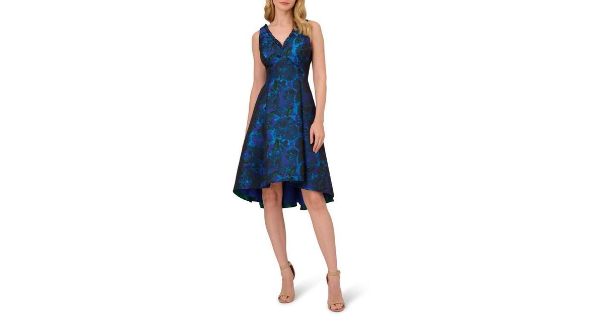 Adrianna Papell Floral Jacquard High-Low Dress in Blue | Lyst