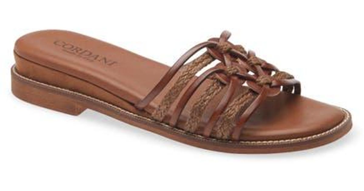 Cordani Hollace Leather & Raffia Slide Sandal in Brown | Lyst