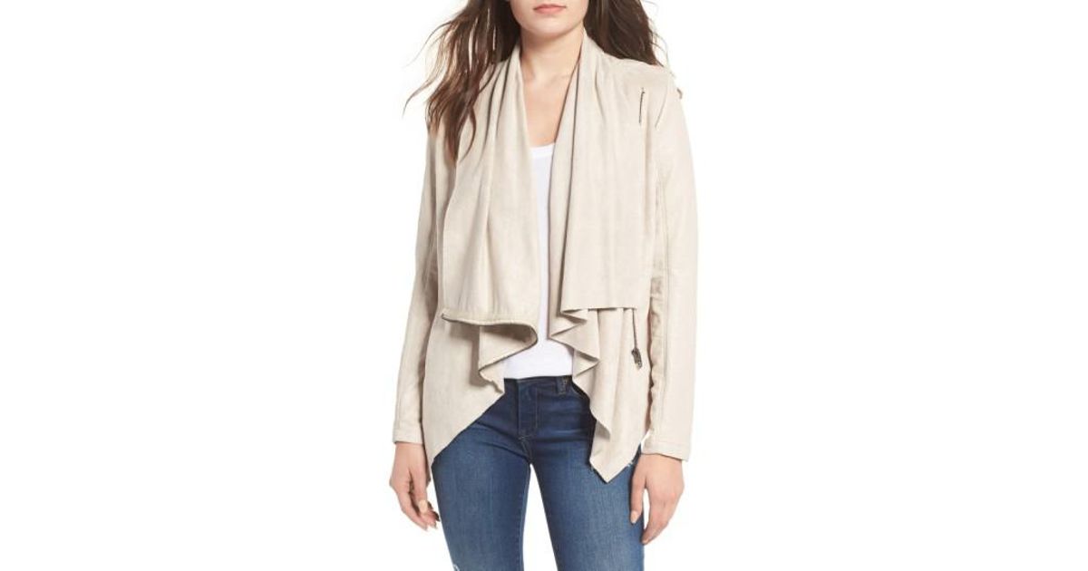 Blank Nyc Mixed Media Faux Leather Drape Front Jacket In White Lyst