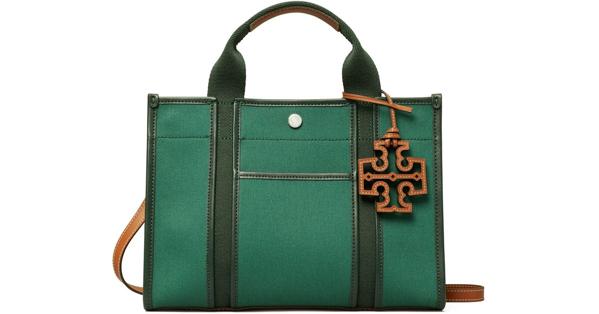 Tory Burch Small Cotton Twill Tory Tote in Green | Lyst