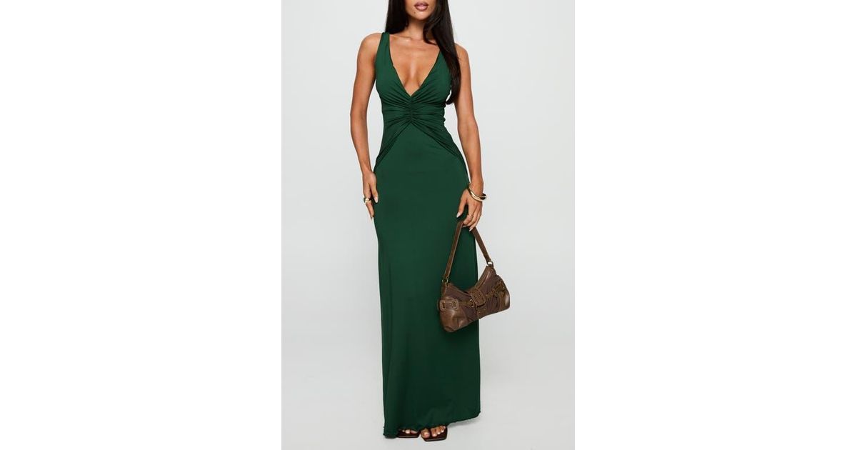 Princess Polly Frederica Plunge Neck Maxi Dress in Green | Lyst