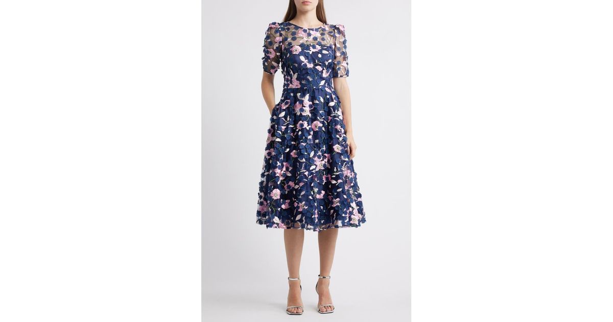 Eliza J Floral Appliqu Cocktail Midi Dress in Blue | Lyst
