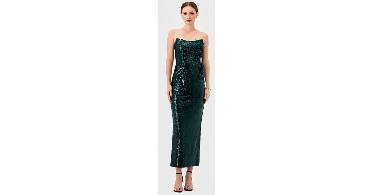 Bariano Edith Scoop Strapless Midaxi in Green | Lyst