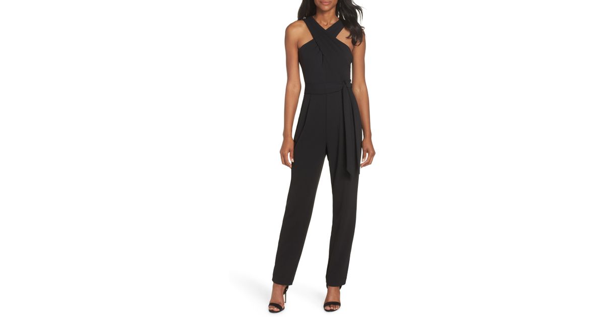 cross front halter jumpsuit