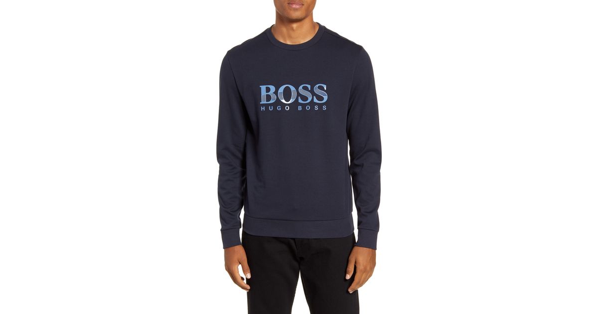 BOSS by Hugo Boss Cotton Blend Crewneck Sweatshirt in Navy (Blue) for Men - Lyst