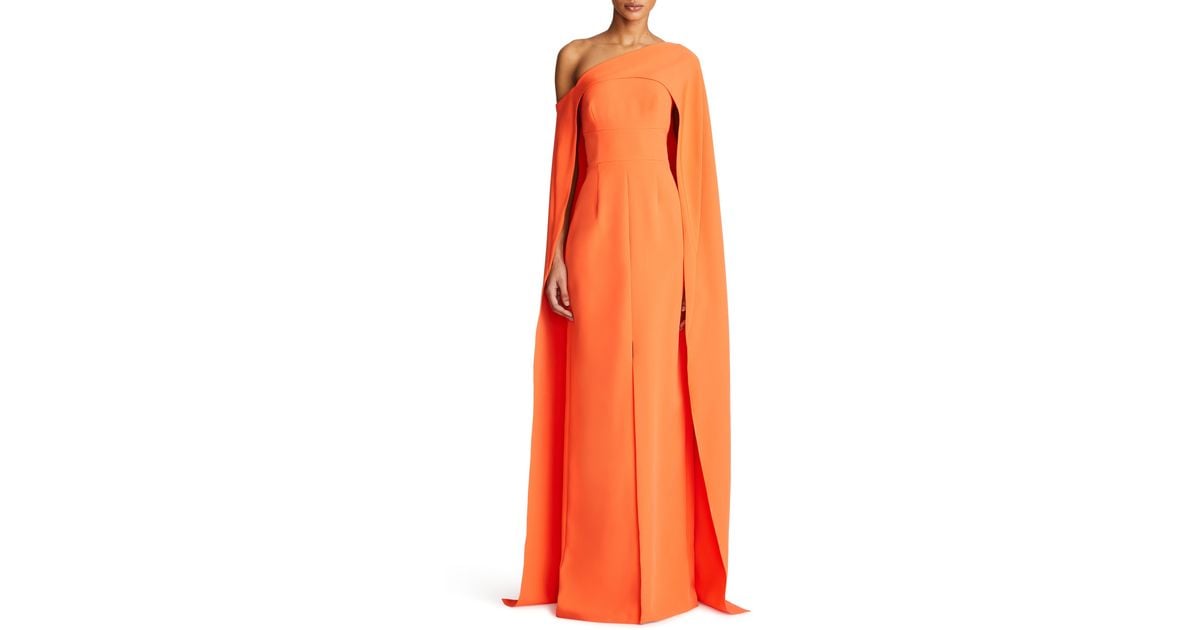 Halston Elycia Capelet Stretch Crepe Gown in Orange Lyst - Main Image