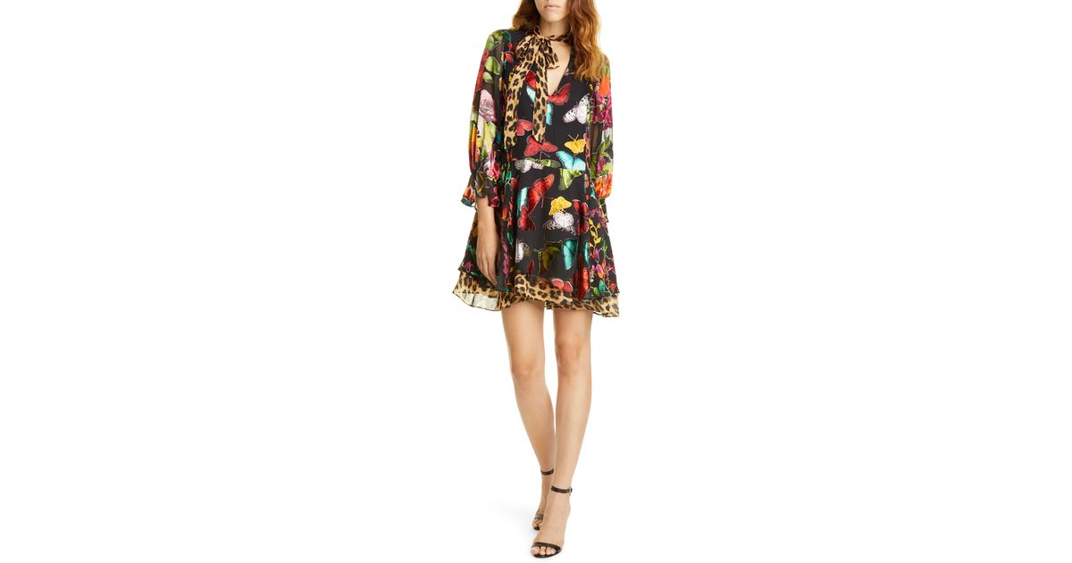 Alice Olivia Chiffon Moore Layered Butterfly Burnout Minidress Lyst