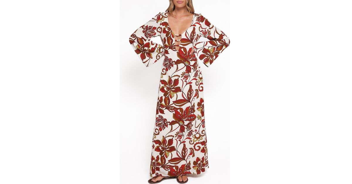 Petal & Pup Inala Long Sleeve Maxi Dress in Red | Lyst