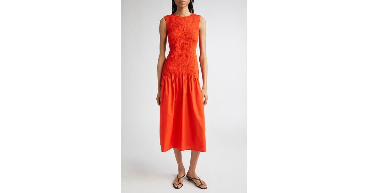 【海外限定】REISSドレス☆Annabel Drop Waist Sleeveless Dress Reiss Annabel Smocked Drop-Waist Cotton Dress in Red | Lyst