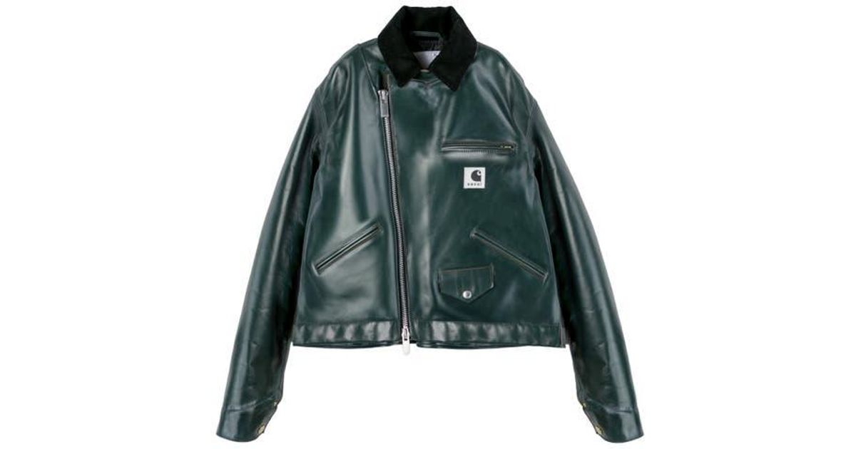 Sacai Carhartt Wip Leather Jacket in Green | Lyst