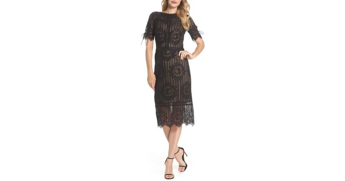 tadashi shoji tie sleeve lace sheath dress