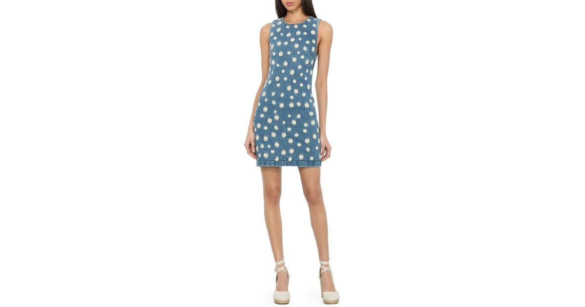 Alice + Olivia Wynell Daisy Embroidery Denim Minidress in