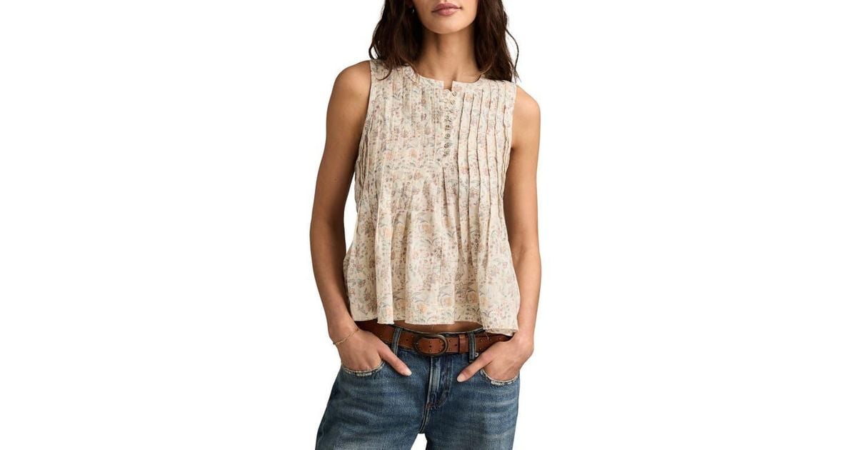 売れ筋商品|||ラッキーブランド カットソー トップス レディース Pintuck Henley Tank Cream Multi Lucky Brand Pintuck Henley Tank in Brown | Lyst