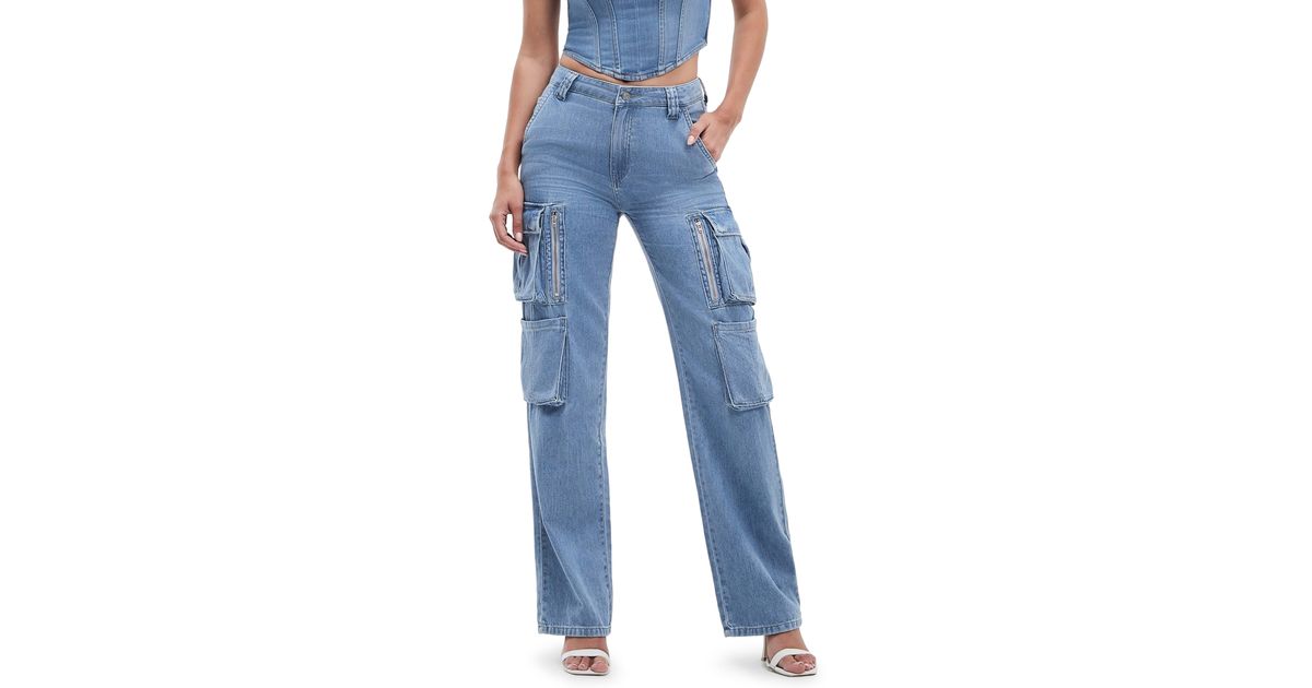 Guess Kori Cargo Straight Leg Jeans in Blue | Lyst