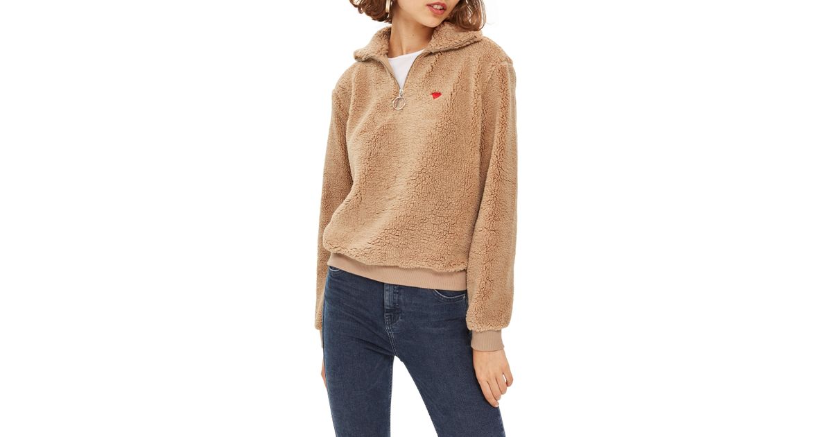 topshop borg heart quarter zip pullover