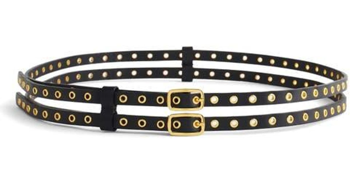Madewell Grommet Embellished Double Buckle Belt in Black | Lyst