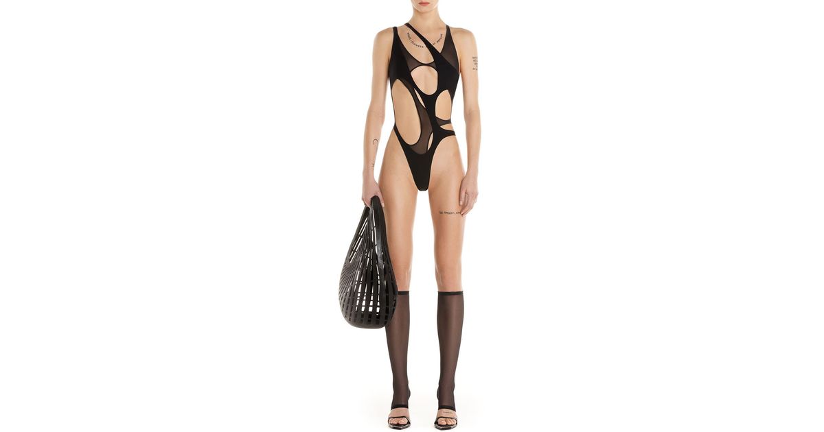 Mugler Scoop Neck Cutout Thong One-piece Swimsuit in Black