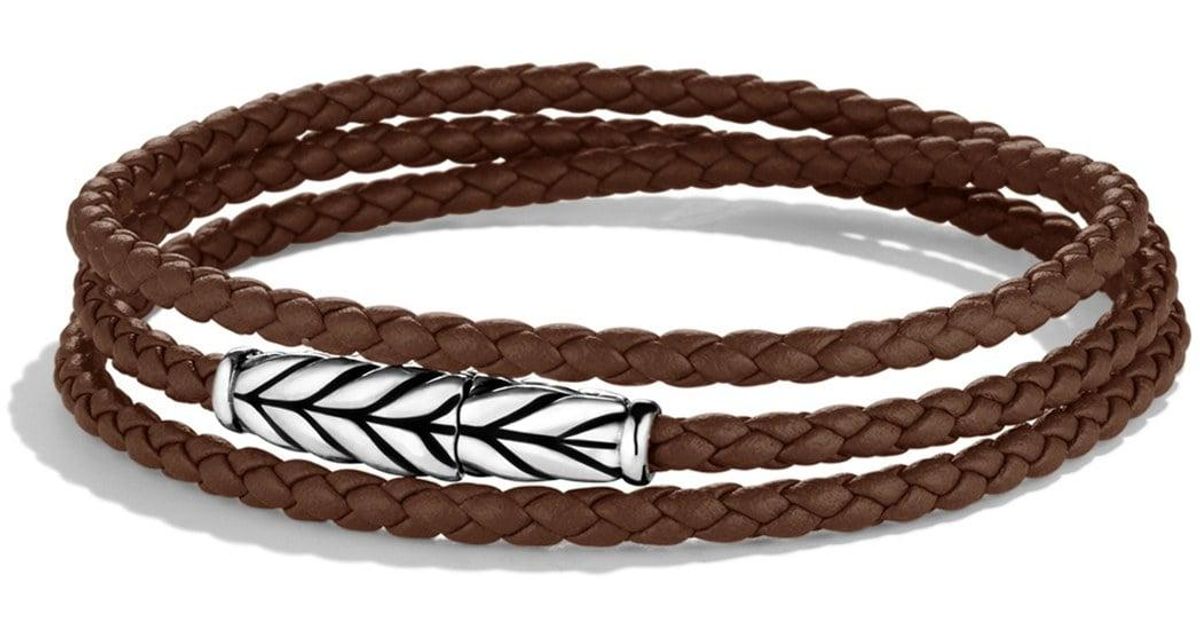 David Yurman Leather Chevron Triple-wrap Bracelet in Brown for Men - Lyst