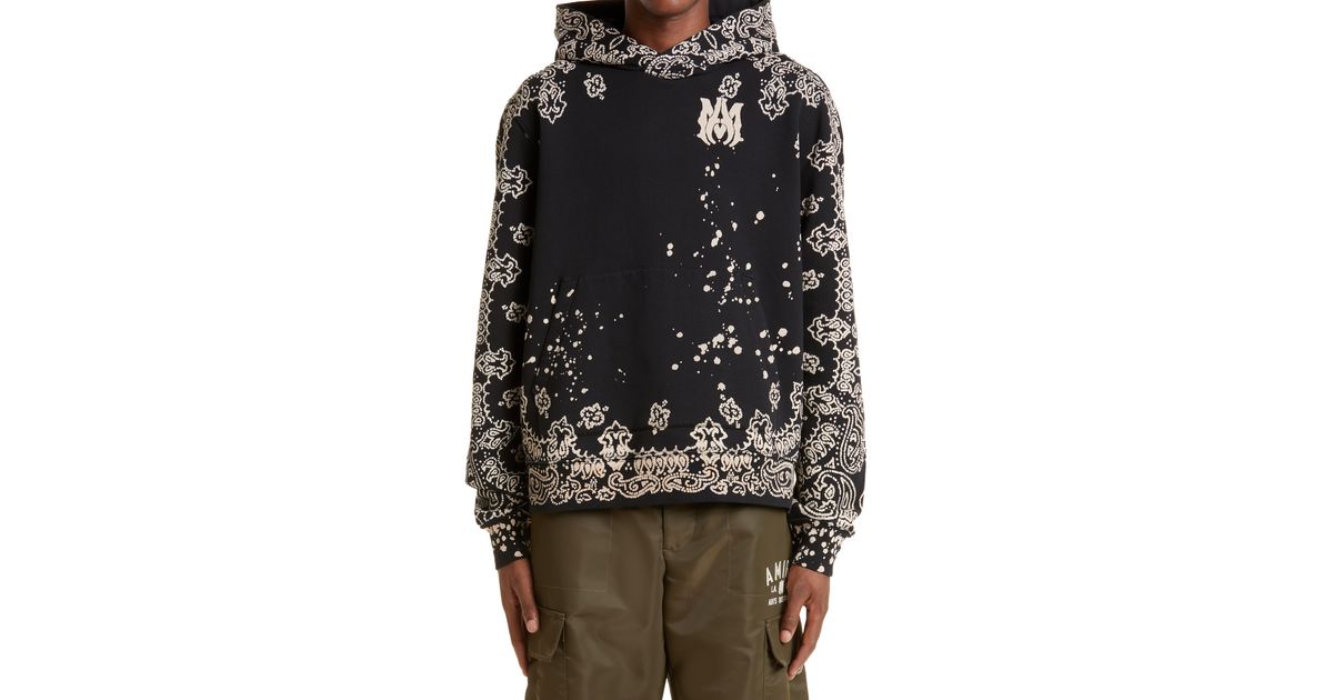 Amiri Cotton Oversize Bandana Print Bleach Splatter Hoodie in Black for