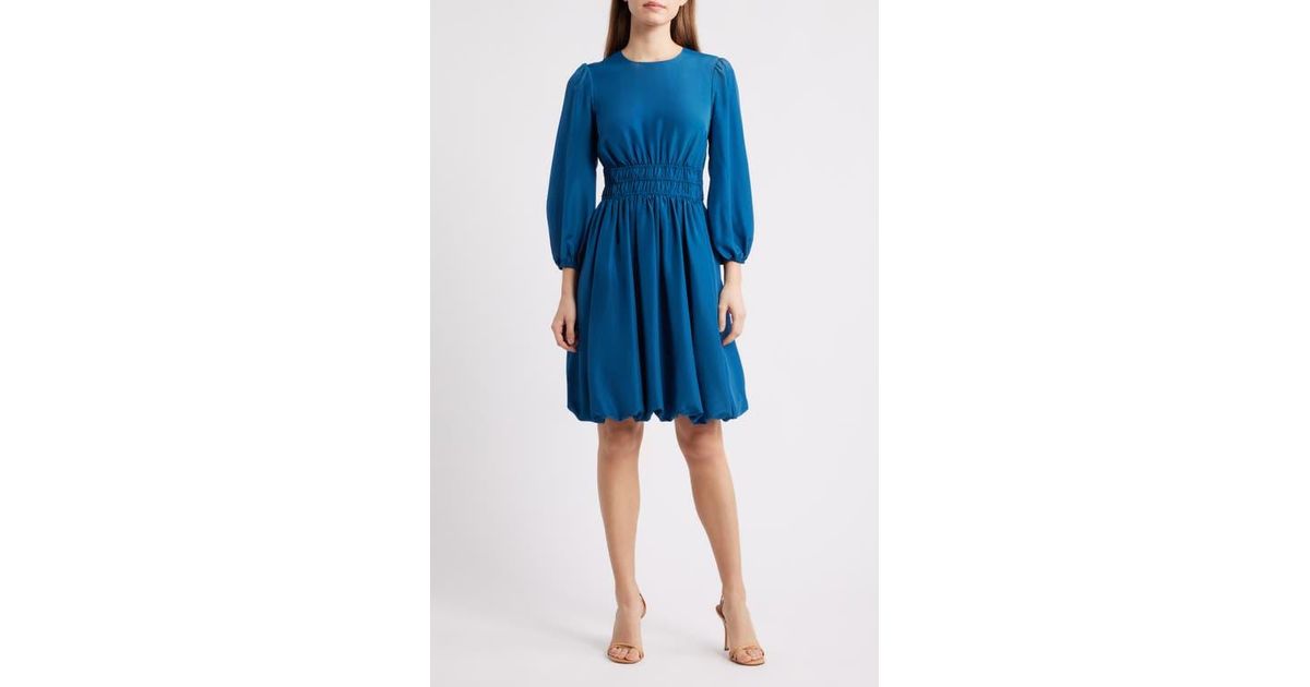 Eliza J Balloon Sleeve Crepe Fit & Flare Dress in Blue | Lyst