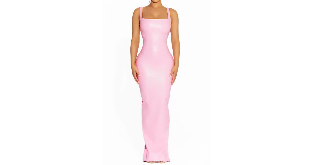Naked Wardrobe bandeau sculpted maxi bodycon dress in pink