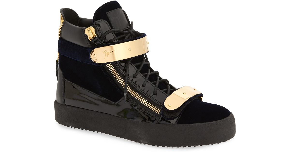 Giuseppe Zanotti Leather Gold Bar High Top Sneaker In Metallic For