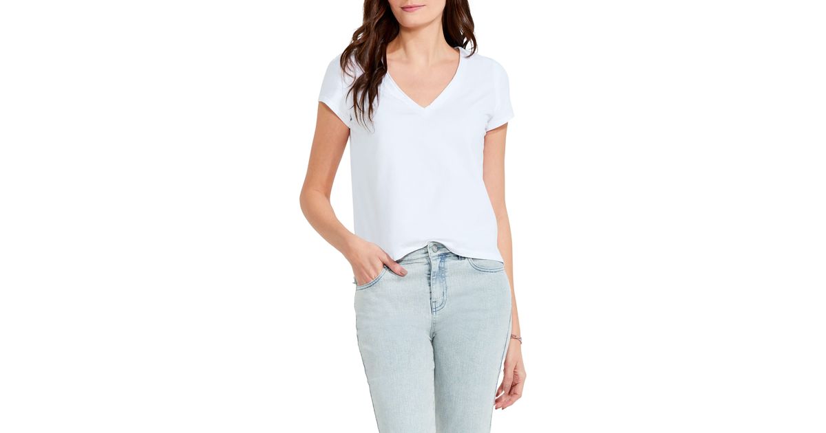 NZT by NIC+ZOE Nzt By Nic+zoe Rolled V-neck Stretch Cotton T-shirt in ...