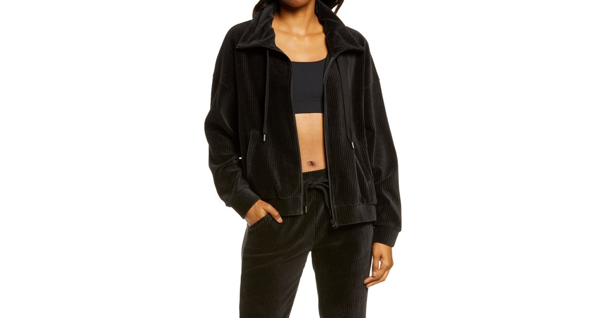 Download Zella Plush Cord Front Zip Jacket in Black - Lyst
