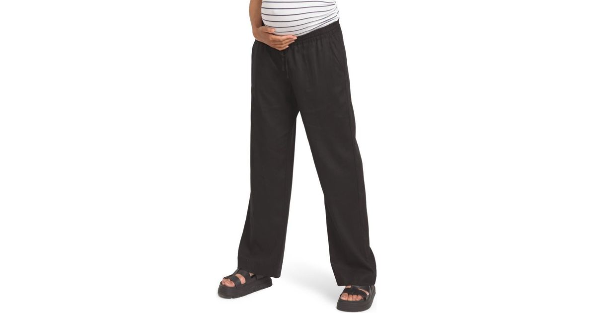 Seraphine Linen Blend Wide Leg Maternity Pants in Black | Lyst