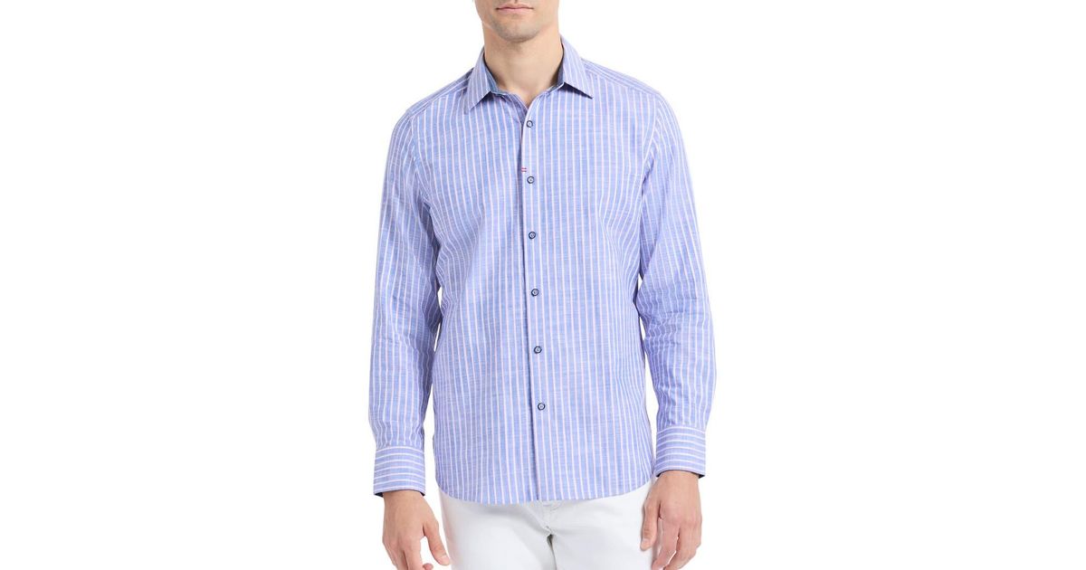 Robert Graham Fardella Stripe Cotton Button Up in Blue for Men | Lyst