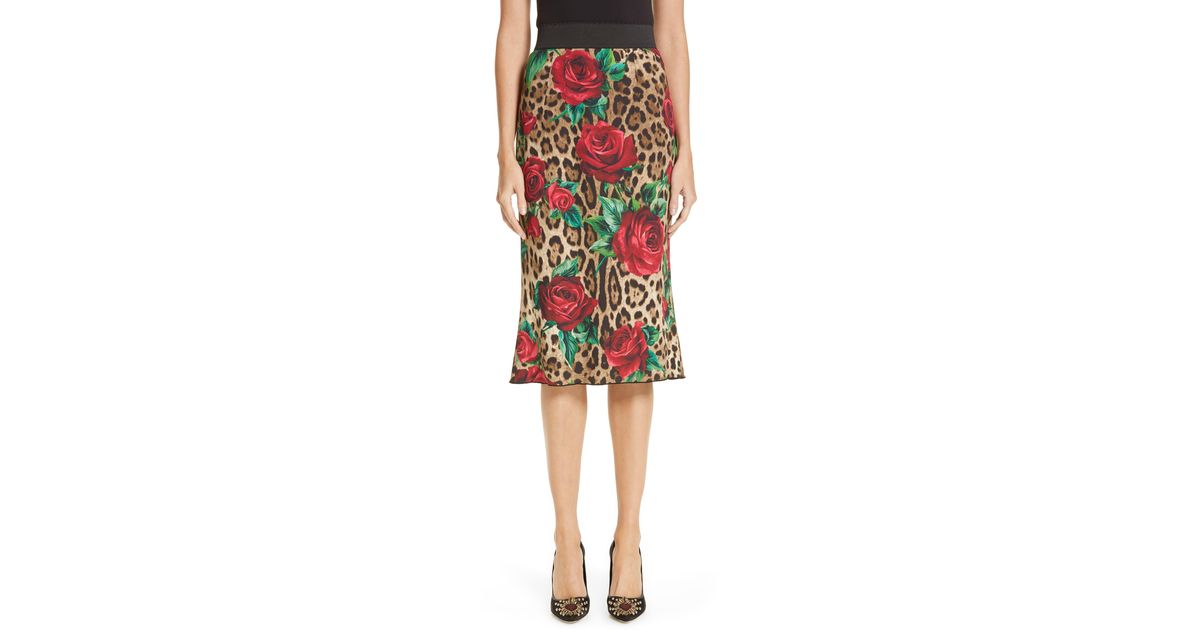 Dolce & Gabbana Leopard And Rose Print Cady Pencil Skirt | Lyst